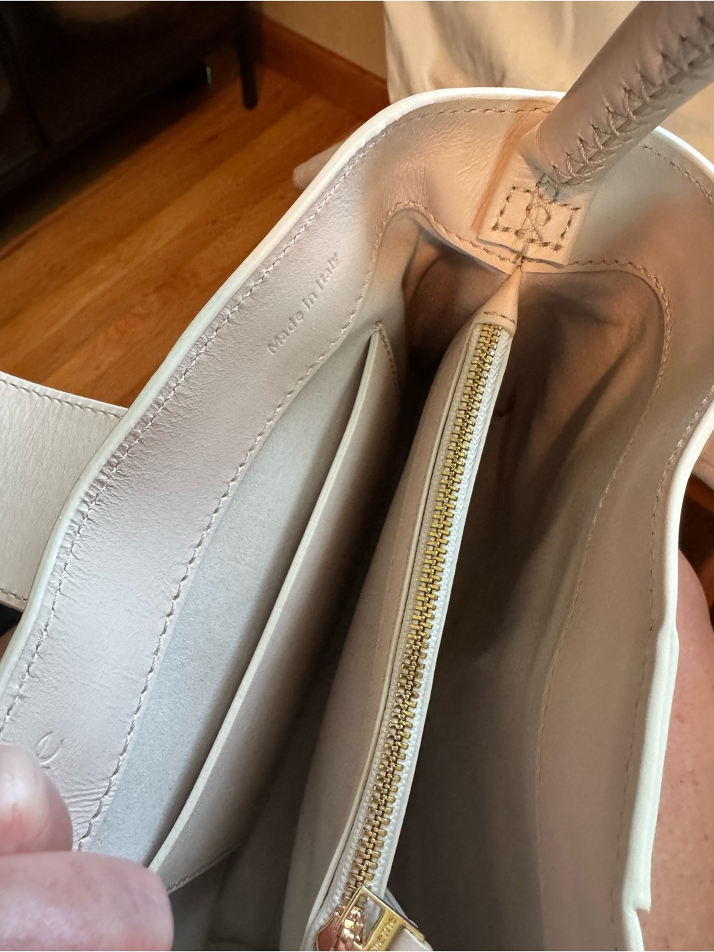 Elleme Cream Top-Handle Leather handbag with Gold Accent - Picture 9 of 16